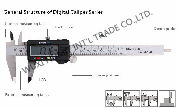 6 Inch Digital Caliper/Stainless Hardened Digital Caliper/Measuring Vernier Caliper